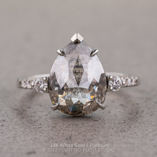 3.54 Carat Salt and Pepper Pear Diamond Engagement Ring, Eliza Setting