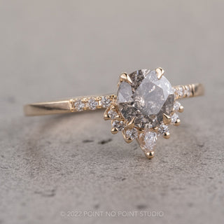 1.25 Carat Salt and Pepper Round Diamond Engagement Ring, Avaline Setting, 14K Yellow Gold