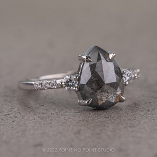 1.34 Carat Black Speckled Pear Diamond Engagement Ring, Eliza Setting, 14K White Gold