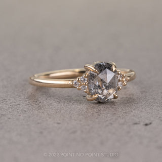 1.02 Carat Salt and Pepper Oval Diamond Engagement Ring, Quinn Setting, 14K Yellow Gold