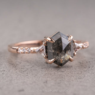 1.87 Carat Black Speckled Hexagon Diamond Engagement Ring, Eliza Setting, 14K Rose Gold