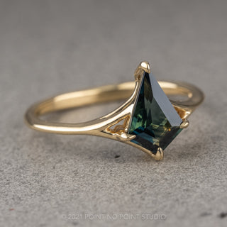 1.39 Carat Teal Kite Sapphire Engagement Ring, Split Shank Jane Setting, 14K Yellow Gold