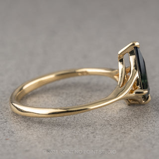 1.39 Carat Teal Kite Sapphire Engagement Ring, Split Shank Jane Setting, 14K Yellow Gold
