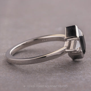 1.78 Carat Black Hexagon Diamond Engagement Ring, Bezel Zoe Setting, 14k White Gold