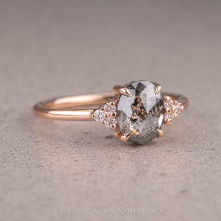 1.57 Carat Salt and Pepper Oval Diamond Engagement Ring, Quinn Setting, 14K Rose Gold