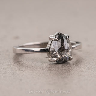 1.40 Carat Black Speckled Pear Diamond Engagement Ring, Jane Setting, 14K White Gold