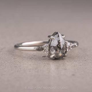 1.17 Carat Black Speckled Pear Diamond Engagement Ring, Quinn Setting, 14k White Gold