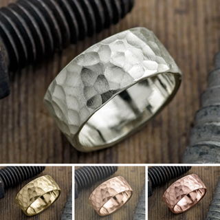10mm Mens Wedding Band, Hammered Matte