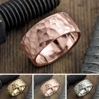 10mm Comfort Fit Mens Wedding Band, Hammered Matte