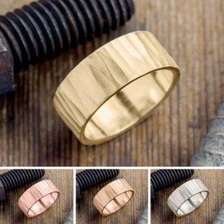10mm Mens Wedding Band, Wood Grain Matte