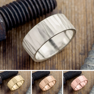 10mm Comfort Fit Mens Wedding Band, Wood Grain Matte