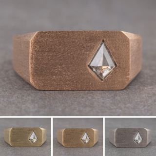 Kite Diamond Men's Wide Signet Style Wedding Ring, Matte men's wedding band, Point No Point Studio. Eco-friendly, Recycled Metals, Conflict Free.