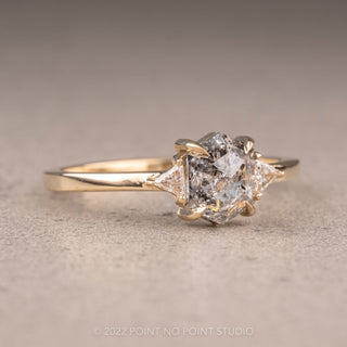 1.28 Carat Salt and Pepper Hexagon Diamond Engagement Ring, Zoe Setting, 14K Yellow Gold