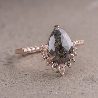 2.65 Carat Black Pear Diamond Engagement Ring, Avaline Setting, 14K Rose Gold