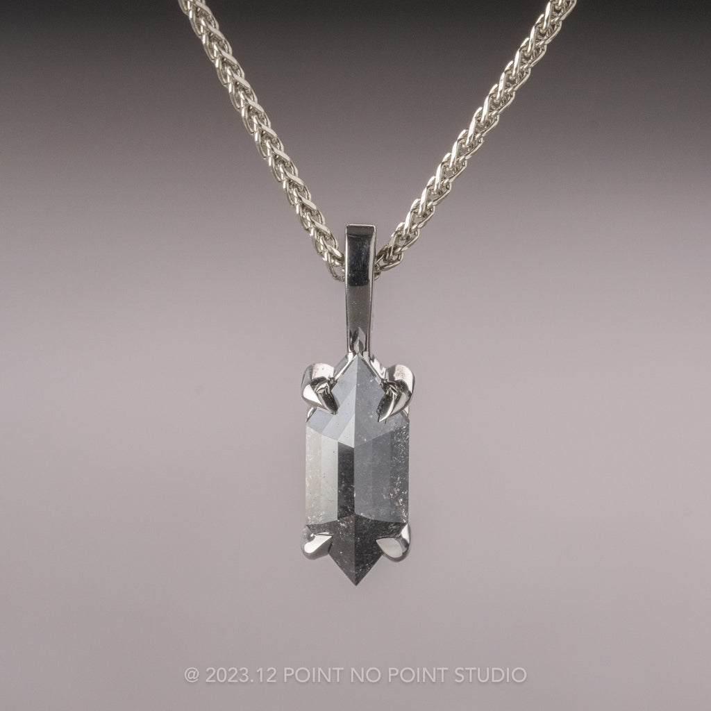 .67 Carat Salt and Pepper Elongated Hexagon Diamond Necklace, 14k Whit ...