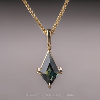 .89 Carat Green Kite Sapphire Necklace, 14k Yellow Gold