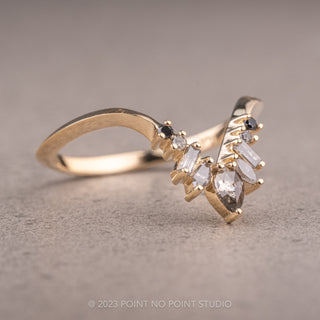 Salt & Pepper Pear & Baguette Diamond Wedding Ring, Athena Setting, 14k Yellow Gold