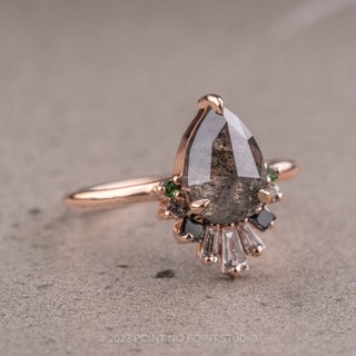 1.87 Carat Salt and Pepper Pear Diamond Engagement Ring, Ombre Wren Setting, 14K Rose Gold