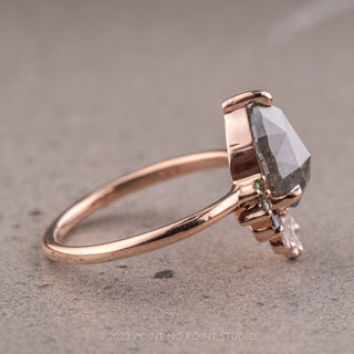 1.87 Carat Salt and Pepper Pear Diamond Engagement Ring, Ombre Wren Setting, 14K Rose Gold