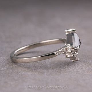 .77 Carat Black Shield Diamond Engagement Ring, Avaline Setting, 14k White Gold