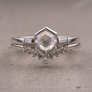 1.26 Carat Salt and Pepper Hexagon Diamond Engagement Ring, Zoe Setting, 14K White Gold