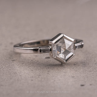 1.26 Carat Salt and Pepper Hexagon Diamond Engagement Ring, Zoe Setting, 14K White Gold