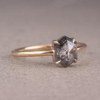 1.05 Carat Salt and Pepper Hexagon Diamond Engagement Ring, Jane Setting, 14K Yellow Gold