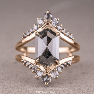 3.60 Carat Black Speckled Hexagon Diamond Engagement Ring, Empress Setting