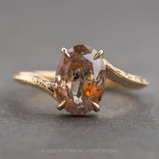 2.49 Carat Orange Salt and Pepper Oval Diamond Engagement Ring, Louise Setting, 14K Yellow Gold
