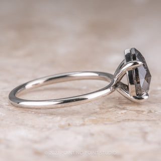 2.35 Carat Black Speckled Pear Diamond Engagement Ring, Basket Jane Setting, 14k White Gold