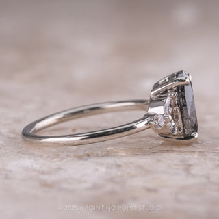 1.72 Carat Salt and Pepper Oval Diamond Engagement Ring, Quinn Setting, 14K White Gold