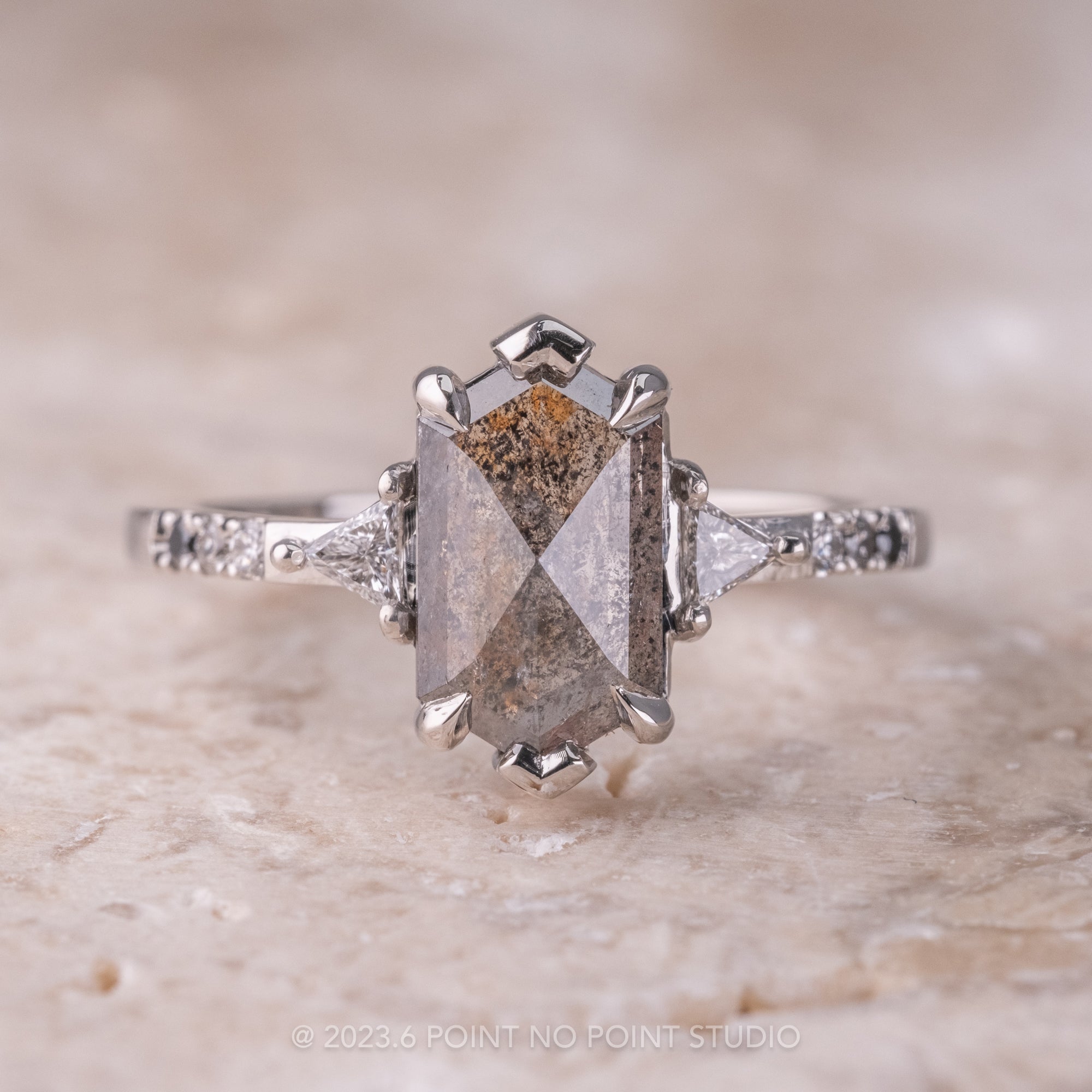 Salt and Pepper Diamond Engagement Ring, Point No Point Studio 3