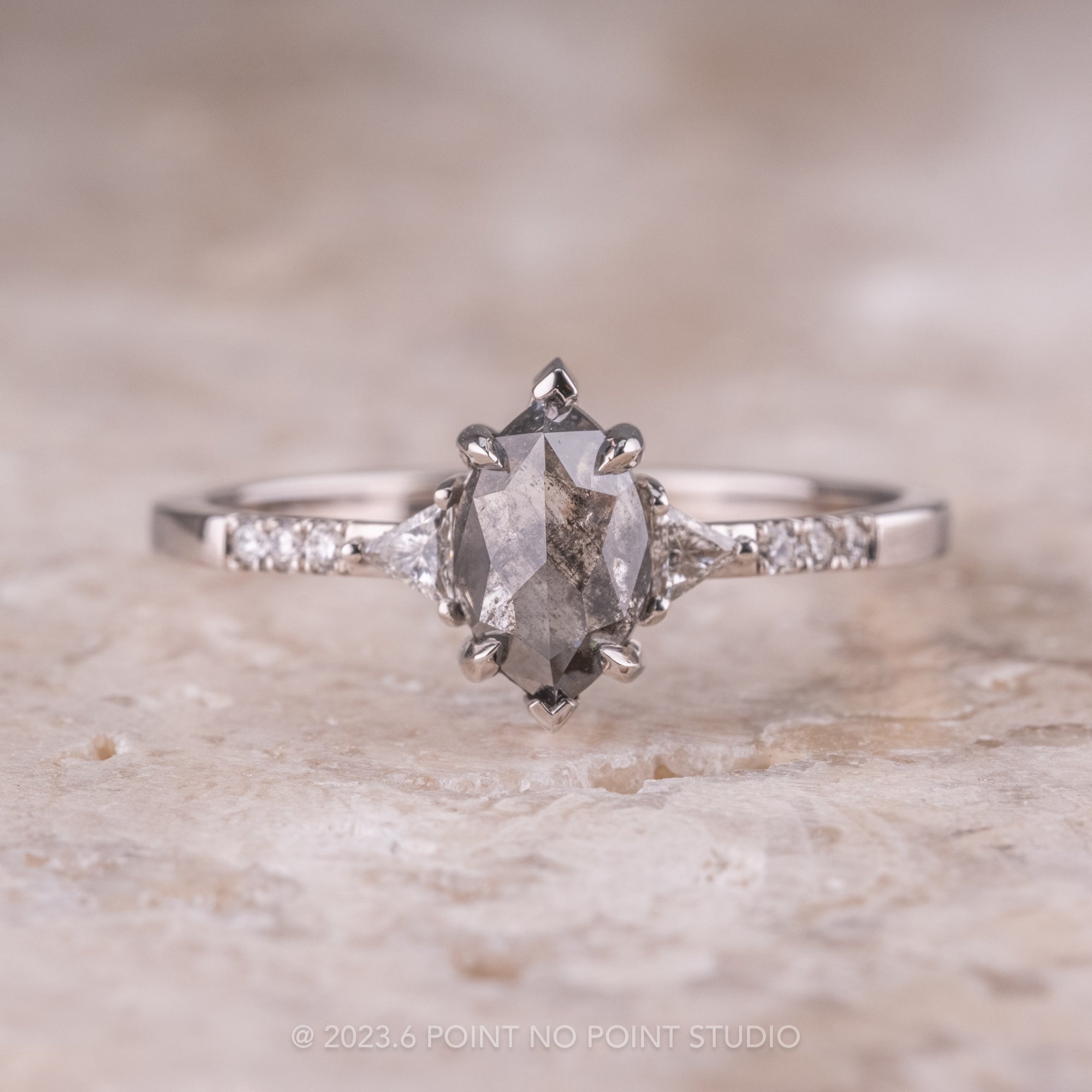 Salt and Pepper Marquise Diamond Engagement Ring, Point No Point