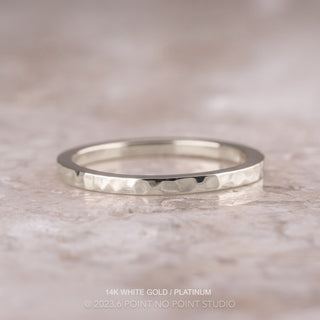 Classic Straight Wedding Ring, Square Hammered Polished