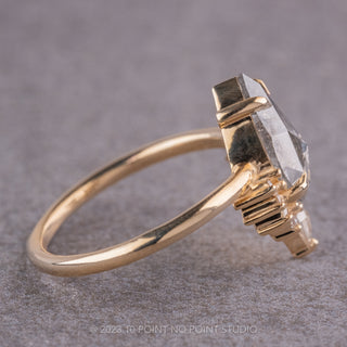 2.84 Carat Salt and Pepper Pear Diamond Engagement Ring, Ava Setting, 14K Yellow Gold