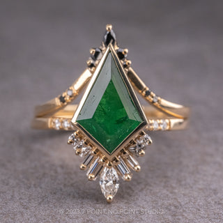 1.98 Carat Emerald Kite Engagement Ring, Bezel Wren Setting, 14K Yellow Gold