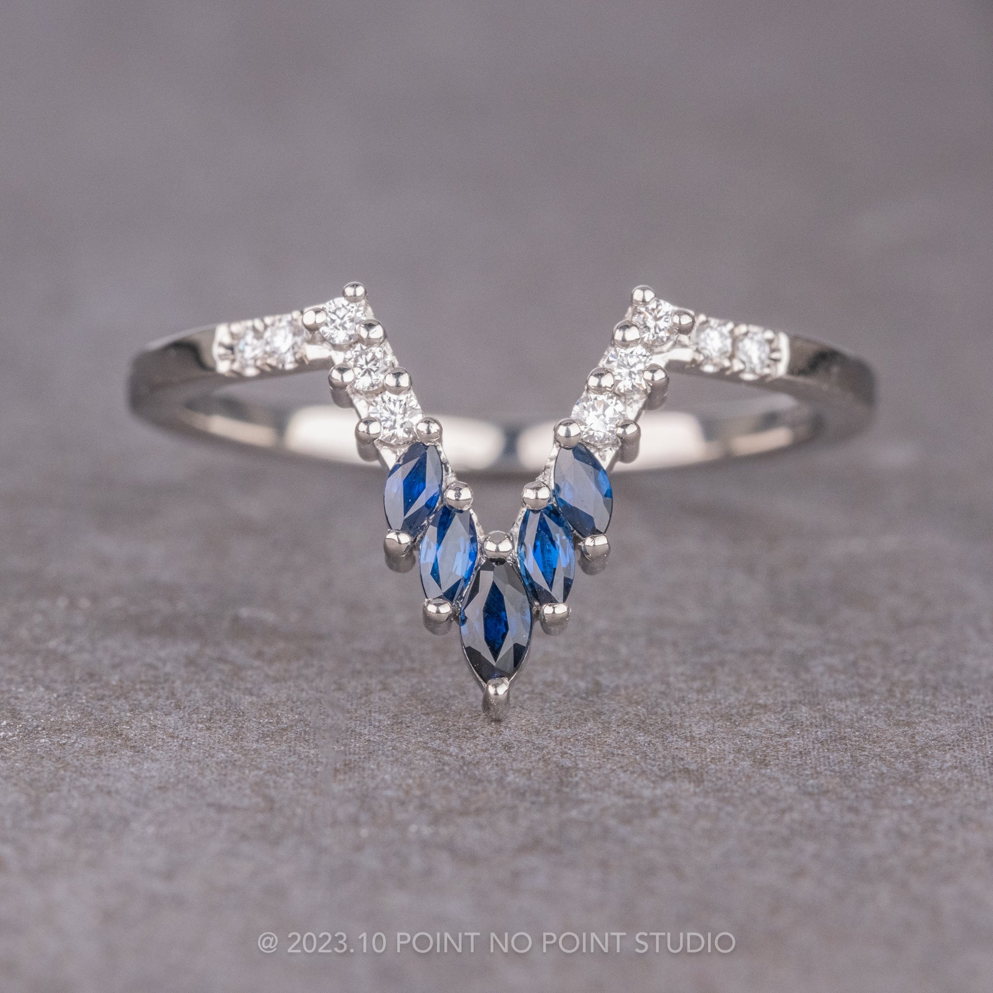 Sapphire and Diamond Marquise Wedding Ring, Point No Point Studio