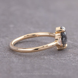 .96 Carat Salt and Pepper Pear Diamond Engagement Ring, Zoe Setting, 14K Yellow Gold
