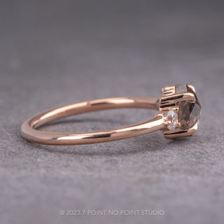 1.33 Carat Salt and Pepper Hexagon Diamond Engagement Ring, Zoe Setting, 14K Rose Gold