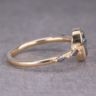 1.62 Carat Salt and Pepper Oval Diamond Engagement Ring, Bezel Astrid Setting, 14K Yellow Gold