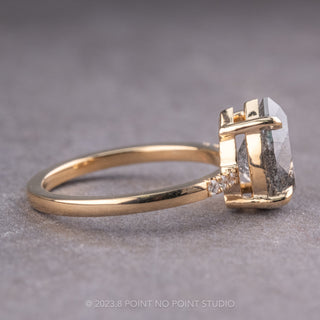 2.46 Carat Salt and Pepper Pear Diamond Engagement Ring, Jules Setting, 14K Yellow Gold