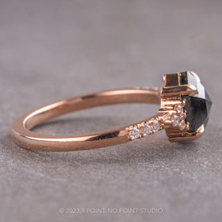 1.60 Carat Black Hexagon Diamond Engagement Ring, All White Quincy Setting, 14K Rose Gold