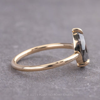 .94 Carat Black Speckled Pear Diamond Engagement Ring, Jane Setting, 14k Yellow Gold
