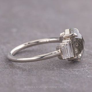 1.85 Carat Salt and Pepper Hexagon Diamond Engagement Ring, Large Betty Setting, 14K White Gold