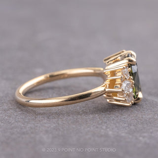 1.83 Carat Green Oval Sapphire and Diamond Engagement Ring, Monarch Setting, 14K Yellow Gold
