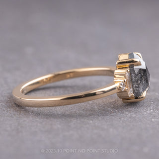 1.51 Carat Black Speckled Hexagon Diamond Engagement Ring, Betty Setting, 14K Yellow Gold
