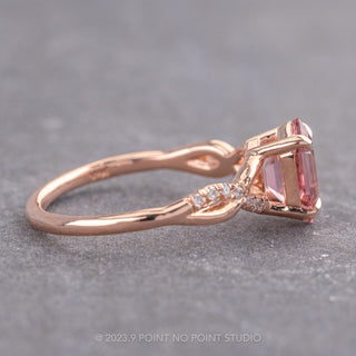 1.39 Carat Pink Hexagon Tourmaline Engagement Ring, Wisteria Setting, 14K Rose Gold