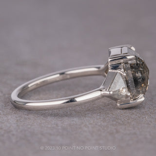 4 Carat Salt and Pepper Emerald Diamond Engagement Ring, Zoe Setting, 14K White Gold