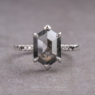 3.86 Carat Black Speckled Hexagon Diamond Engagement Ring, Ombre Sirena Setting, Platinum
