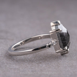 2.69 Carat Black Speckled Hexagon Diamond Engagement Ring, Ombre Sirena Setting, 14K White Gold